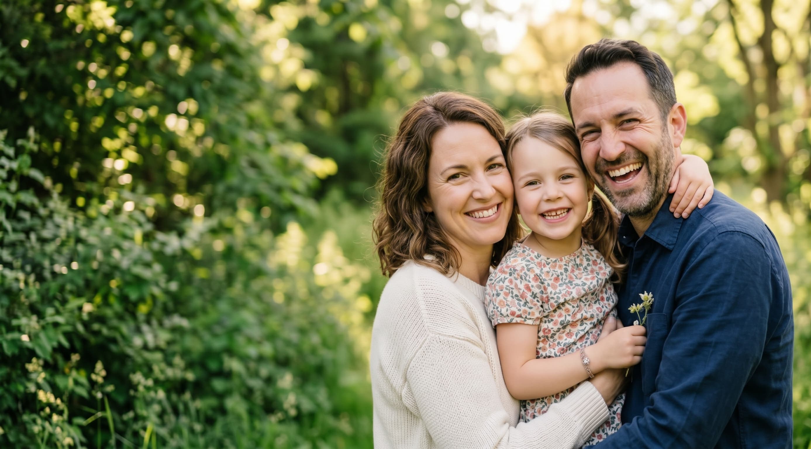 Família feliz com saúde e bem-estar na Antosoft Clinic